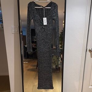 Glitter knitted V- neck Maxi